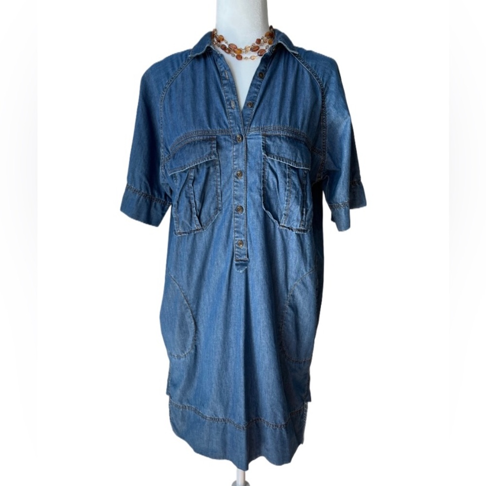 Banana Republic Chambray Denim 3/4 Sleeve Collared Dress Size Small